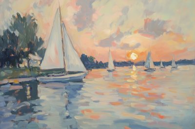 Barche a vela al tramonto in un