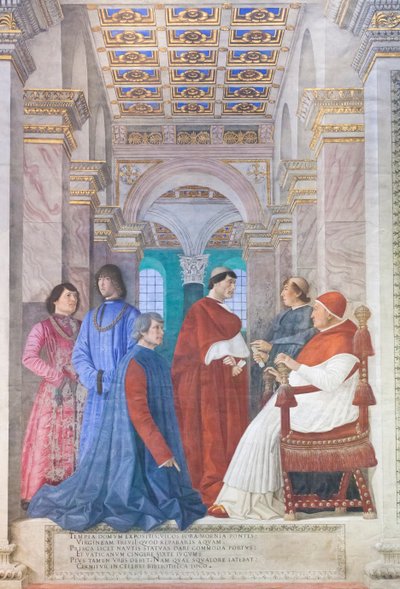 Sisto IV nomina Platina prefetto della biblioteca Vaticana da Melozzo da Forli
