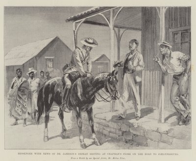 Messaggero con notizie della sconfitta del dottor Jameson che si riposa al negozio di Chapman sulla strada per Johannesburg da Melton (after) Prior