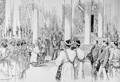 Lord Dufferin che tiene un ricevimento nella Sala del Trono del Palazzo di Mandalay, da 