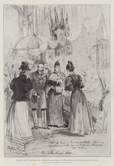 La visita reale a Trentham Hall, il Principe e la Principessa di Galles aprono il bazar vittoriano a Fenton da Melton Prior
