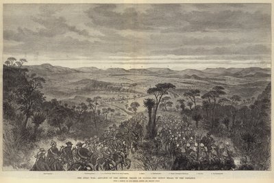 La guerra Zulu, avanzata delle truppe britanniche su Ulundi, il kraal del re in lontananza da Melton Prior