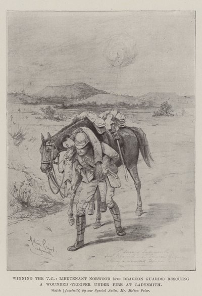 Vincere la VC, il Tenente Norwood (5° Dragoon Guards) salva un Soldato Ferito sotto il Fuoco a Ladysmith da Melton Prior
