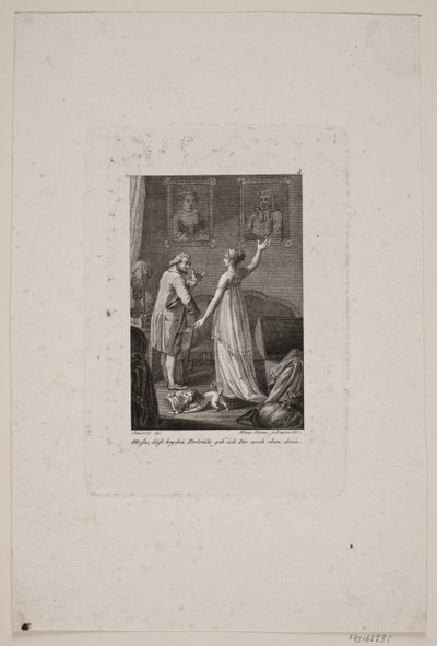 Illustrazione con dama e signore davanti a due ritratti da Meno Haas