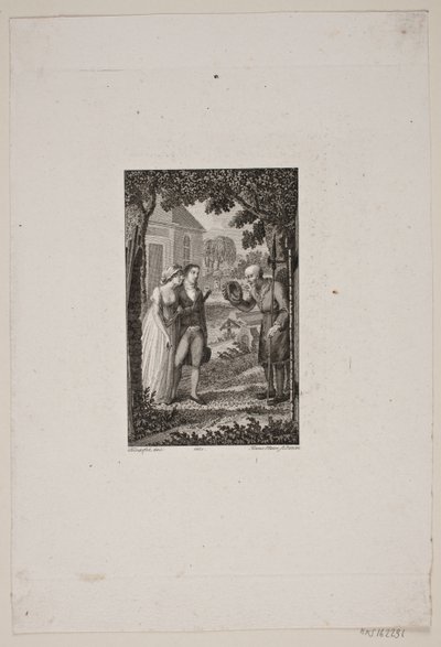Illustrazione con guardiano che saluta una giovane coppia da Meno Haas