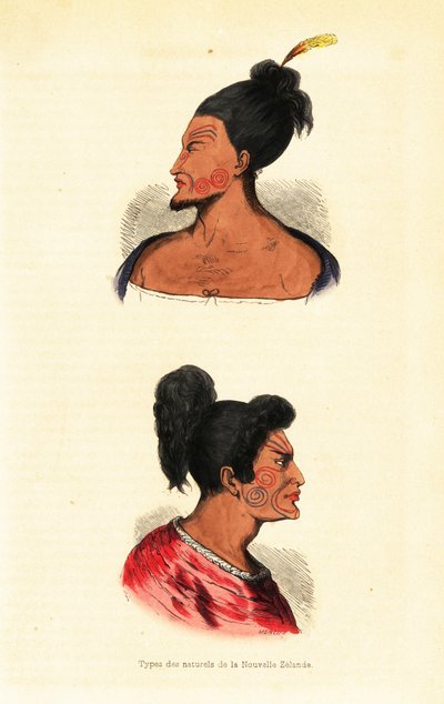 Busti di uomini Maori con tatuaggi facciali o Ta moko dalla Nuova Zelanda da Mercier Mercier