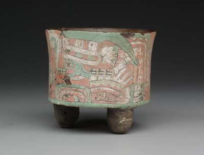 Vaso tripode cilindrico con due figure con occhiali, c.A.D. 400-650 da Mesoamerican Mesoamerican