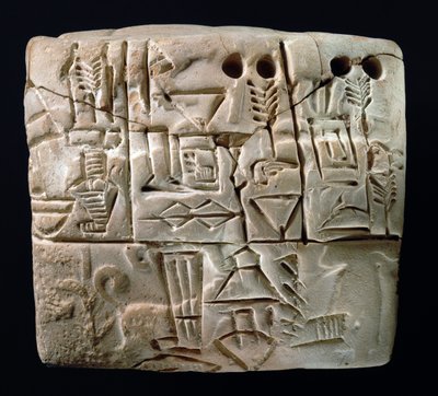 Tavoletta cuneiforme pittografica antica, Mesopotamia, Uruk, c.3100-2900 a.C. da Mesopotamian Mesopotamian