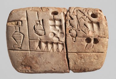 Tavoletta cuneiforme pittografica antica, Mesopotamia, Uruk, c.3100-2900 a.C. da Mesopotamian Mesopotamian