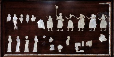 Mesopotamia: elementi musivi dello stendardo di Mari in bitume, conchiglia e pietra. Circa 3500 a.C. Dal tempio di Ishtar di Mari. Dim. 0,53x0,72 m. Parigi, museo del Louvre da Mesopotamian Mesopotamian