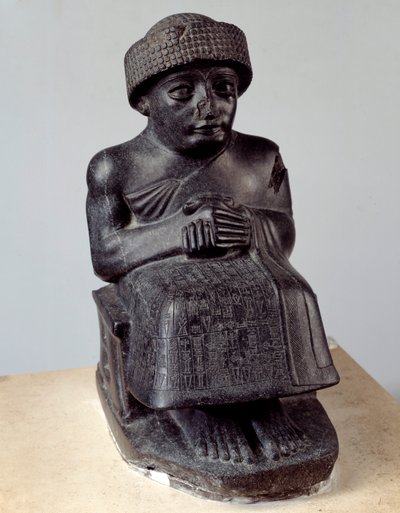 Mesopotamia: statua del dio Ningishzida che rappresenta Gudea seduto, principe di Lagash. Periodo neo-sumerico (ca. 2150-2000 a.C.) da Mesopotamian Mesopotamian