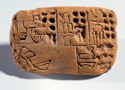 Tavoletta di terra cruda con iscrizione cuneiforme. Regione Sumer. 3300 a.C. Parigi, Museo del Louvre da Mesopotamian School