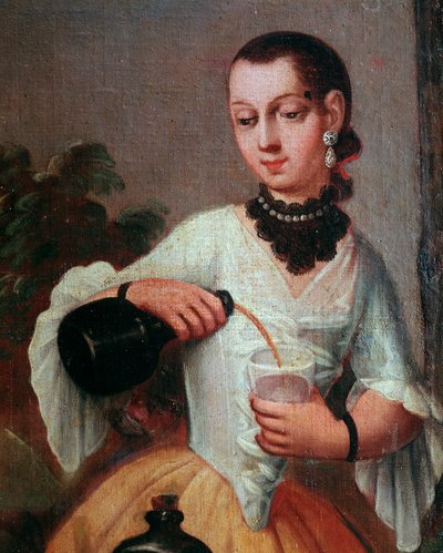 Signora che versa vino in un bicchiere (dettaglio) da Mexican School