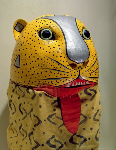 Maschera di Giaguaro (legno dipinto e stoffa) da Mexican School