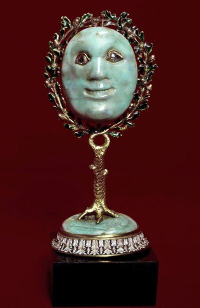 Arte messicana: maschera facciale in pasta di turchese con occhi di diamante da Mexican School