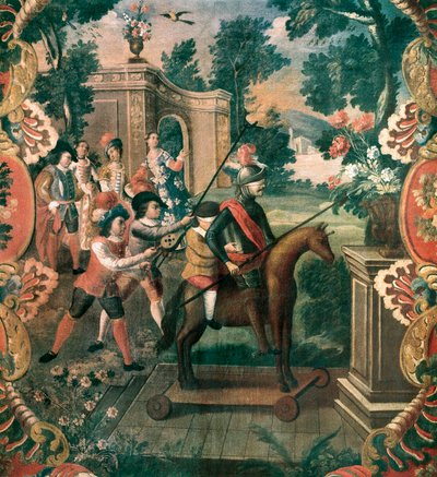 Scena tratta da "Don Chisciotte della Mancia" di Miguel de Cervantes Saavedra (1547-1616) da Mexican School