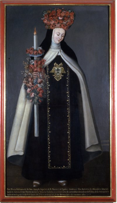 Suor Maria Barbara di San Giuseppe incoronata di fiori, Convento delle Carmelitane, Puebla, Messico da Mexican School