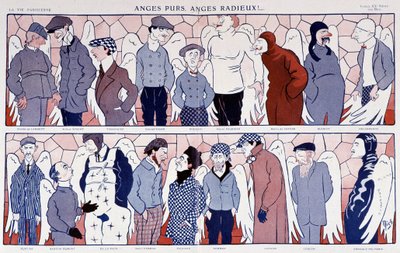 Caricature degli aviatori famosi in angeli (galleria di ritratti) - in "La Vie Parisienne" 11/12/1909 da Mich