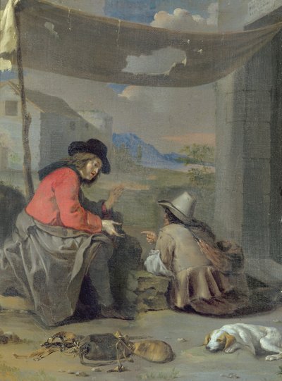 Due figure sedute con un cane da Michael (attr. to) Sweerts