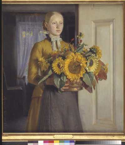 Una ragazza con girasoli da Michael Ancher