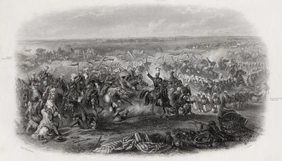 Battaglia di Aliwal, India, 28 gennaio 1846, inciso da J.J. Crew da Michael Angelo Hayes