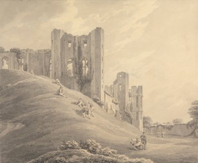 Castello di Kenilworth, con figure sulla collina da Michael Angelo Rooker