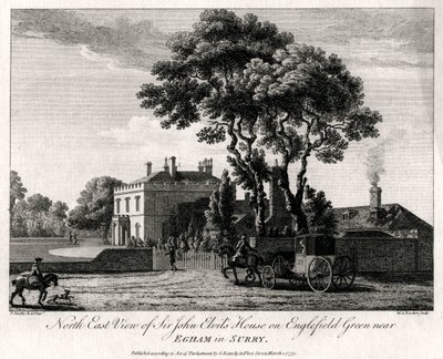 Vista nord-est della casa di Sir John Elvils a Englefield Green vicino a Egham nel Surry, 1775 da Michael Angelo Rooker