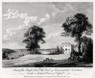 Sede del Diritto Onorevole il Conte di Harcourt a Nuneham, con una vista distante di Oxford, 1775 da Michael Angelo Rooker