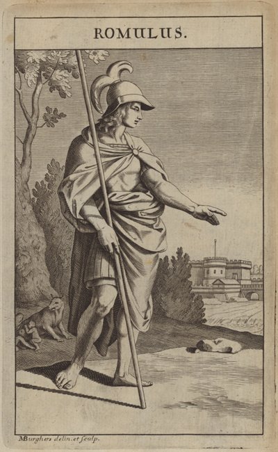 Romolo, uno dei mitici fondatori gemelli di Roma da Michael Burghers