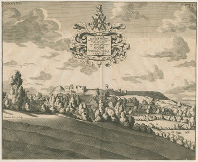 Castello di Tutbury - Vista distante: incisione su rame, nd [c 1686] da Michael Burghers