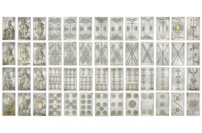 Set estremamente raro di 52 carte da gioco incise nei quattro semi italiani, Augusta da Michael Froemmer