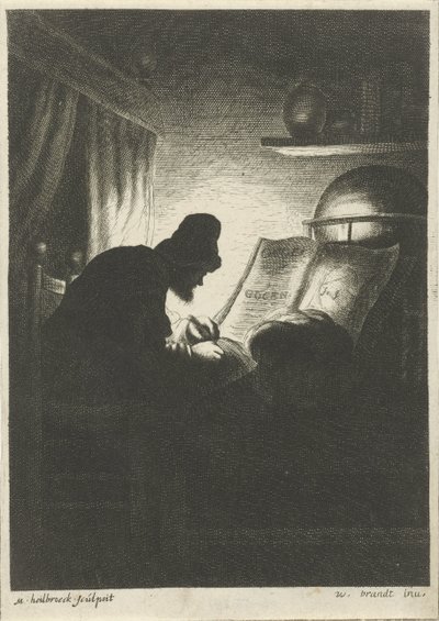 Uomo che scrive alla luce di una candela da Michael Heylbroeck