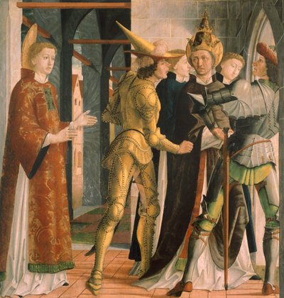 Papa Sisto II si congeda da San Lorenzo, circa 1465 da Michael Pacher