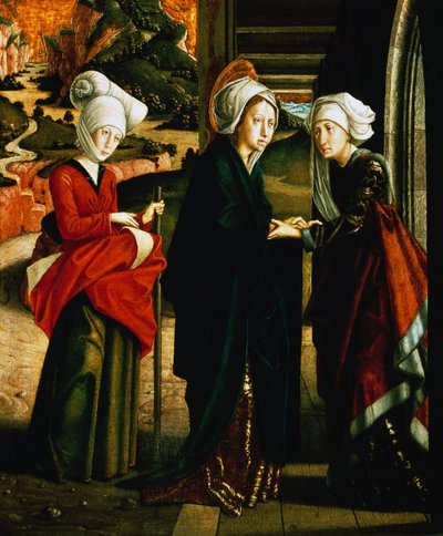 Visitazione di Maria, pannello inferiore delle Scene della vita di Cristo, Altare di San Wolfgang, cappella di San Wolfgang im Salzkammergut, Austria da Michael Pacher