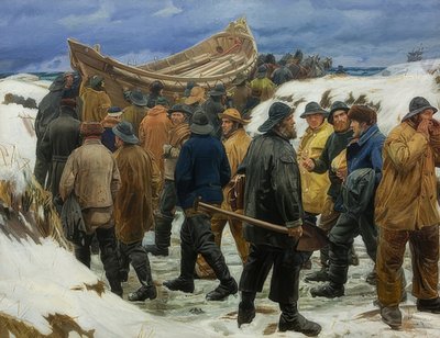 La scialuppa di salvataggio viene trasportata attraverso le dune da Michael Peter Ancher