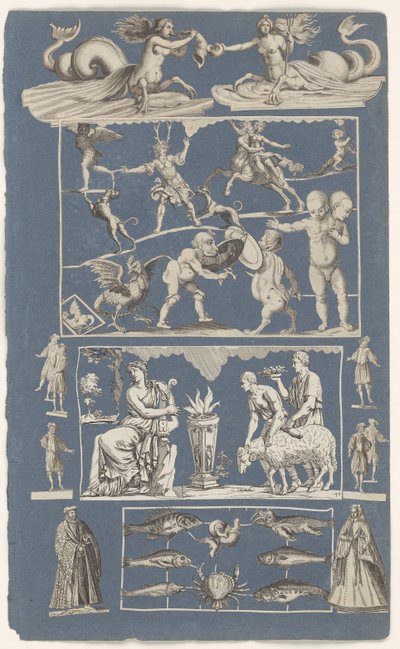 Collage di ritagli incollati su foglio di album di carta blu da Michael Snijders (attributed to)