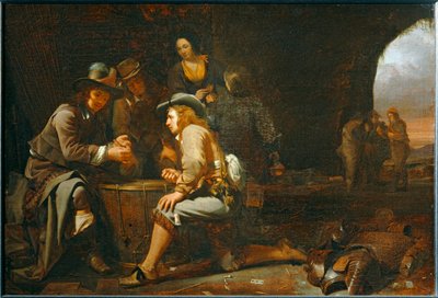 Soldati che giocano in una grotta trasformata in guardiola. 1649 ... da Michael Sweerts