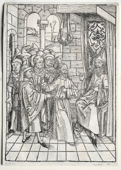 Der Schatzbehalter: Cristo davanti a Caifa (verso) da Michael Wolgemut