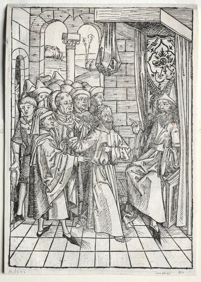 Der Schatzbehalter: Cristo davanti a Caifa verso, 1491 da Michael Wolgemut
