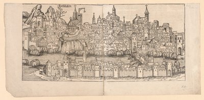Cronaca di Norimberga: Veduta topografica di Basilea, Svizzera, 1493 da Michael Wolgemut