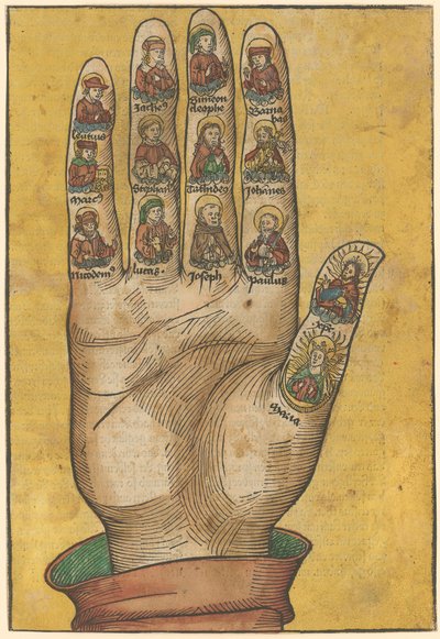 Rechte Hand der Credo-Hände mit Porträts von Heiligen da Michael Wolgemut