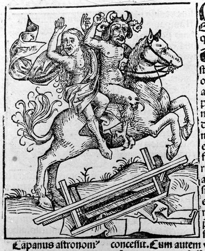 Il Diavolo e una Strega che vanno al Sabba di Hartmann Schedel. Liber chronicarum, Norimberga 1493 da Michael Wolgemut or Wolgemuth