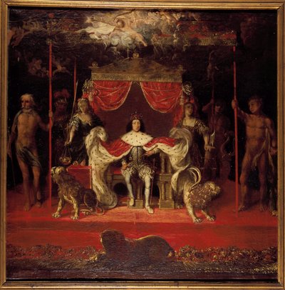 Ritratto di Cristiano V di Danimarca 1646-1699 sul trono nel Palazzo di Frederiksborg da Michael van Haven