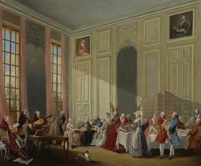 Mozart che dà un concerto nel Salon des Quatre-Glaces al Palais du Temple nella corte del P da Michel Barthelemy Ollivier