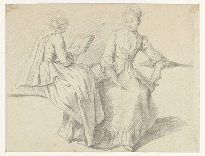 Foglio di studio con due ragazze sedute da Michel Barthélémy Ollivier (possibly)