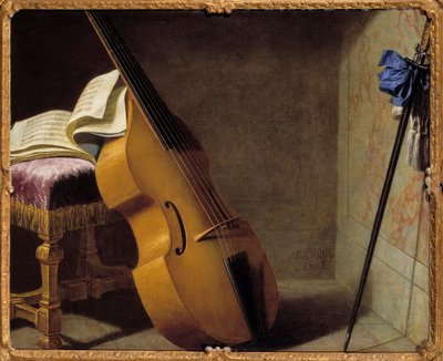 Basse, libro di musica e spee da Michel Boyer