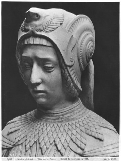 Nantes, Cattedrale di San Pietro e San Paolo, Tomba di Francesco II, Duca di Bretagna e Margherita di Foix, testa di Fortezza, 1502-07 (dettaglio) da Michel Colombe