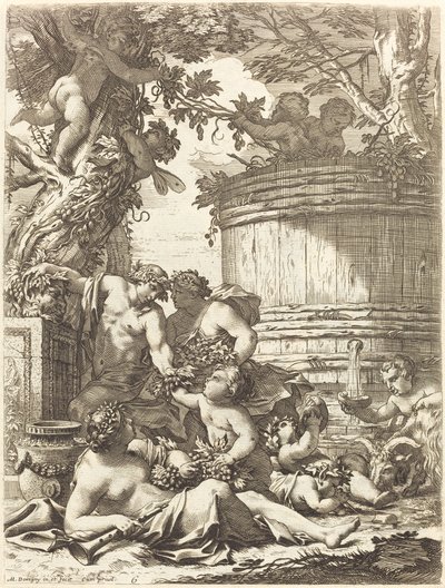 Putti con uva e una baccante seduta da Michel Dorigny