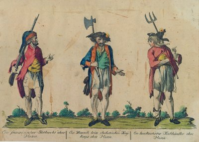 Un servitore postale francese senza pantaloni, un Marsili nel Freikorps senza pantaloni e un pescivendolo fallito senza pantaloni, 1793 da Michel Hennin