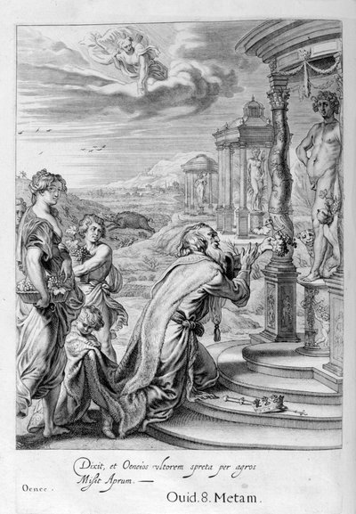 Oeneo, re di Calidone, avendo trascurato Diana in un sacrificio è punito per la sua empietà, 1655 da Michel de Marolles